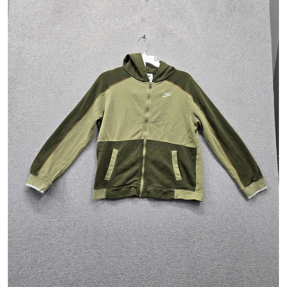 Nike Boys Hoodie L+ Green Colorblock Sportswear Big Kids Fleece Full Zip Swoosh